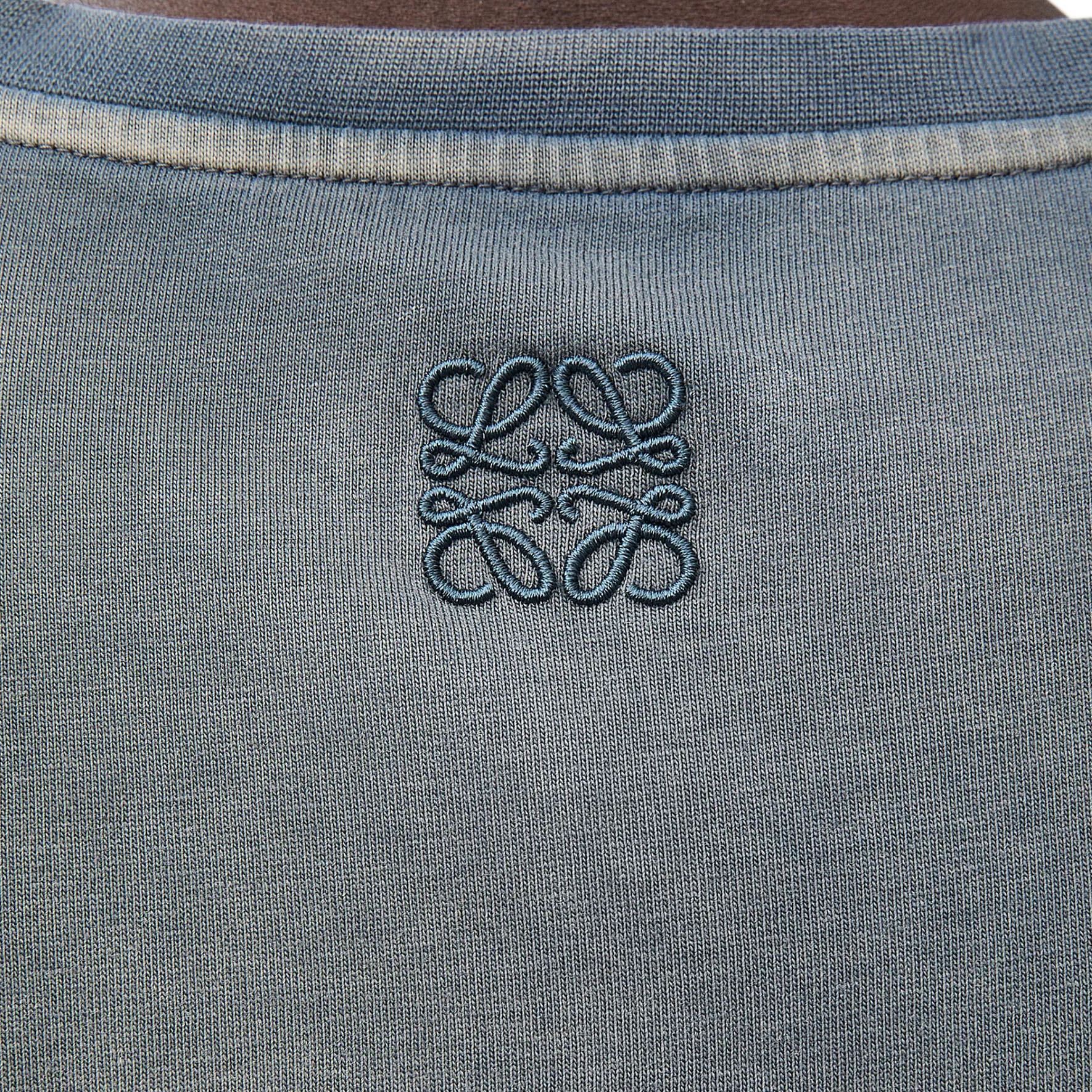 Details for ロエベ FW24 ルーズフィット ロゴ刺繍 ブルー クルーネック Tシャツ HSM1Y22J05-4985