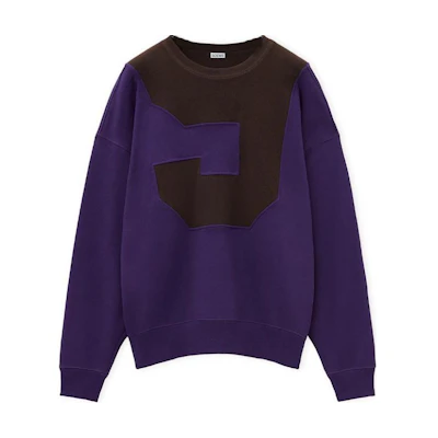 LOEWE FW24 Purple Patchwork Crewneck Loose Fit Long Sleeve Sweatshirt. H526Y24X43-6103