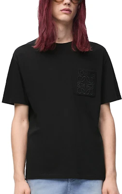 LOEWE FW24 Kaos Hitam Logo Bordir Warna Polos Leher Oval. H526Y22XBC-1100 Shop LOEWE FW24 Kaos Hitam Logo Bordir Warna Polos Leher Oval. H526Y22XBC-1100