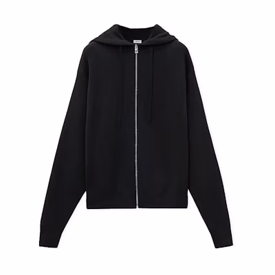 LOEWE FW24 Black Hoodie with Embossed Logo and Full-Zip Design. H526Y16K84-1100