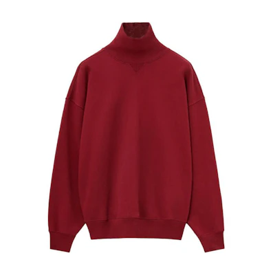 LOEWE FW24 Burgundy High-Neck Logo Embroidered Oversized Sweatshirt H526Y24X41-7110