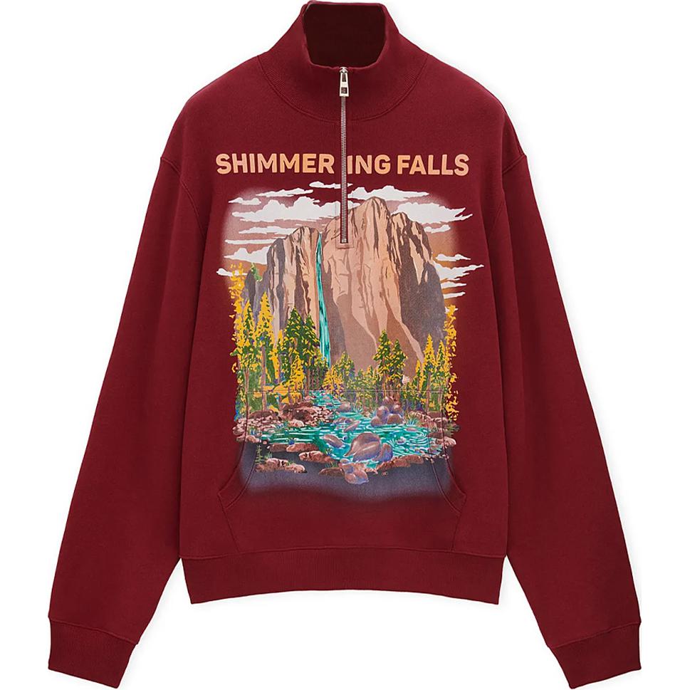 LOEWE FW24 Burgundy Logo Landscape Print Zip Pullover Sweatshirt H526Y24X47-7110