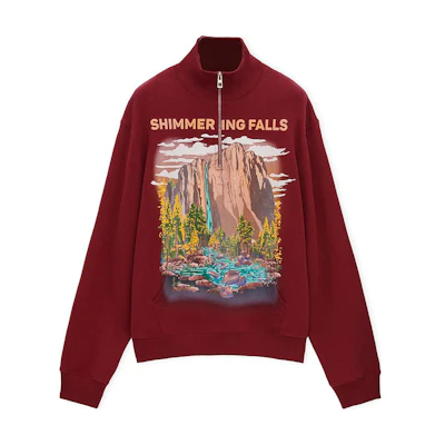 LOEWE FW24 Burgundy Logo Landscape Print Zip Pullover Sweatshirt H526Y24X47-7110