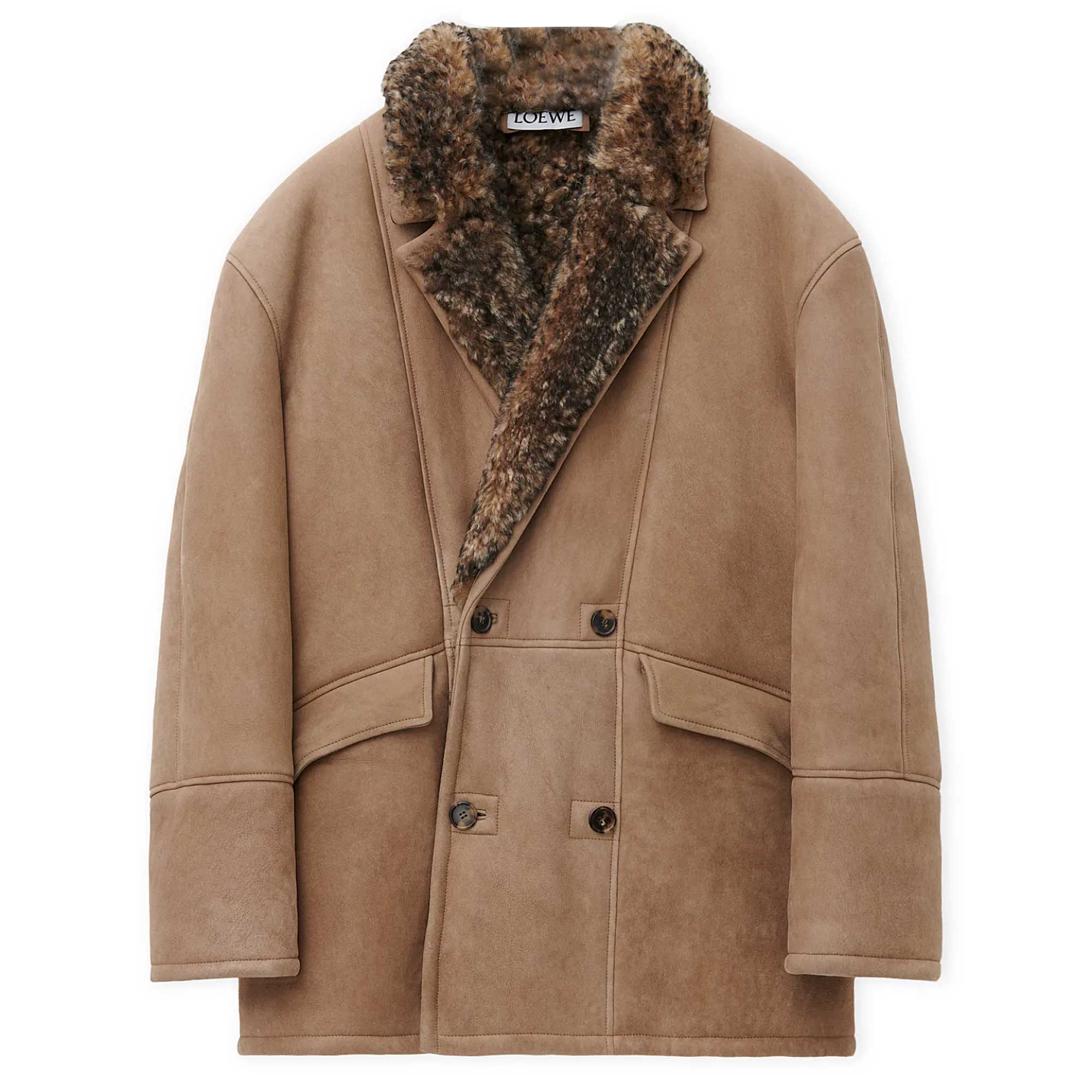 LOEWE FW24 Double-Breasted Loose-Fit Camel Jacket Coat HSM1Y2SL15-3629