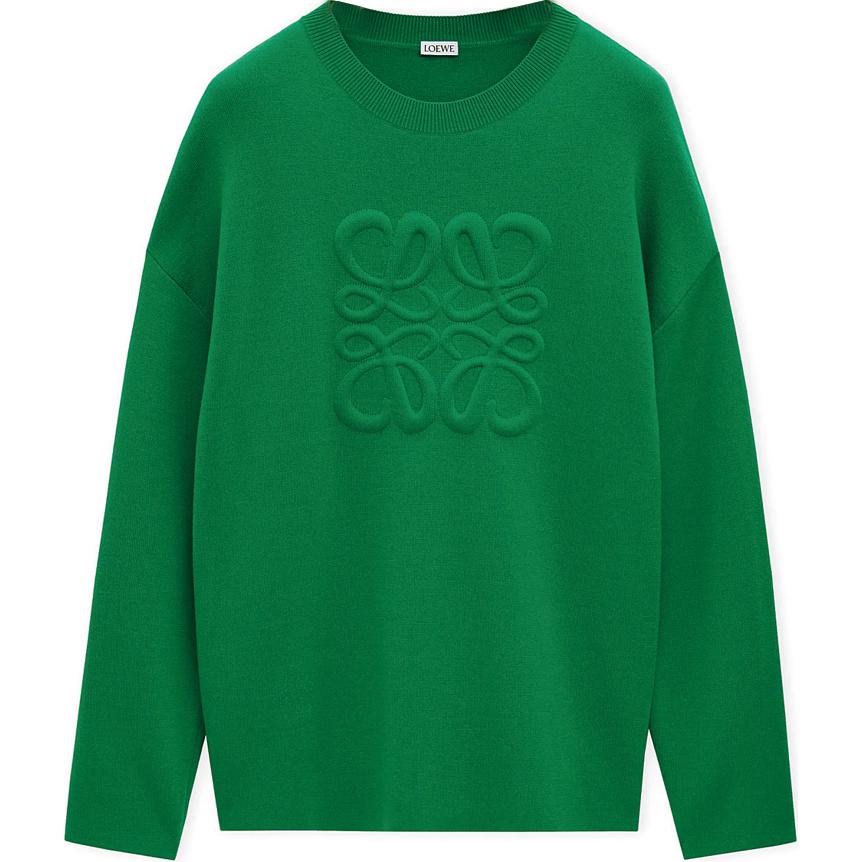 Order 로에베 FW24 엠보 로고 크루넥 풀오버 스웨터 남성 딥그린. H526Y14KEE-4110