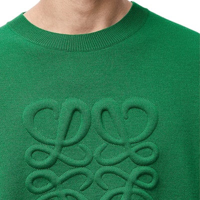 LOEWE FW24 Embossed Logo Crewneck Pullover Sweater Men’s Deep Green. H526Y14KEE-4110 Details for LOEWE FW24 Embossed Logo Crewneck Pullover Sweater Men’s Deep Green. H526Y14KEE-4110
