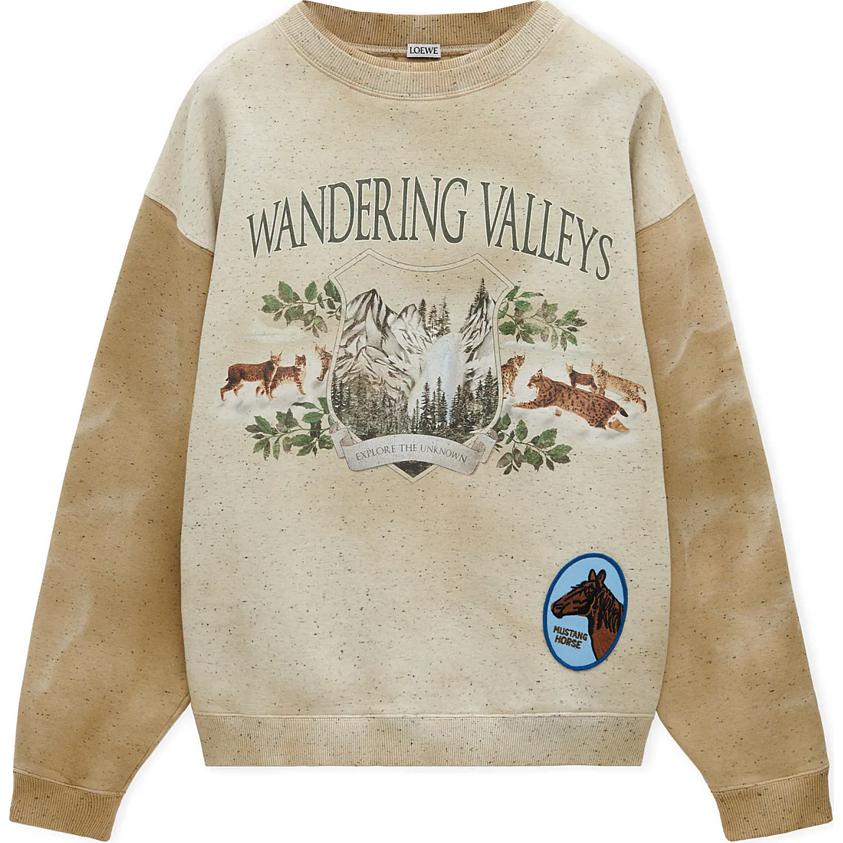 LOEWE FW24 Logo Landscape Print Oversized Oatmeal Sweatshirt Men H526Y24X39-2870