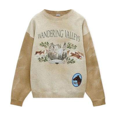 LOEWE FW24 Logo Landscape Print Oversized Oatmeal Sweatshirt Men H526Y24X39-2870