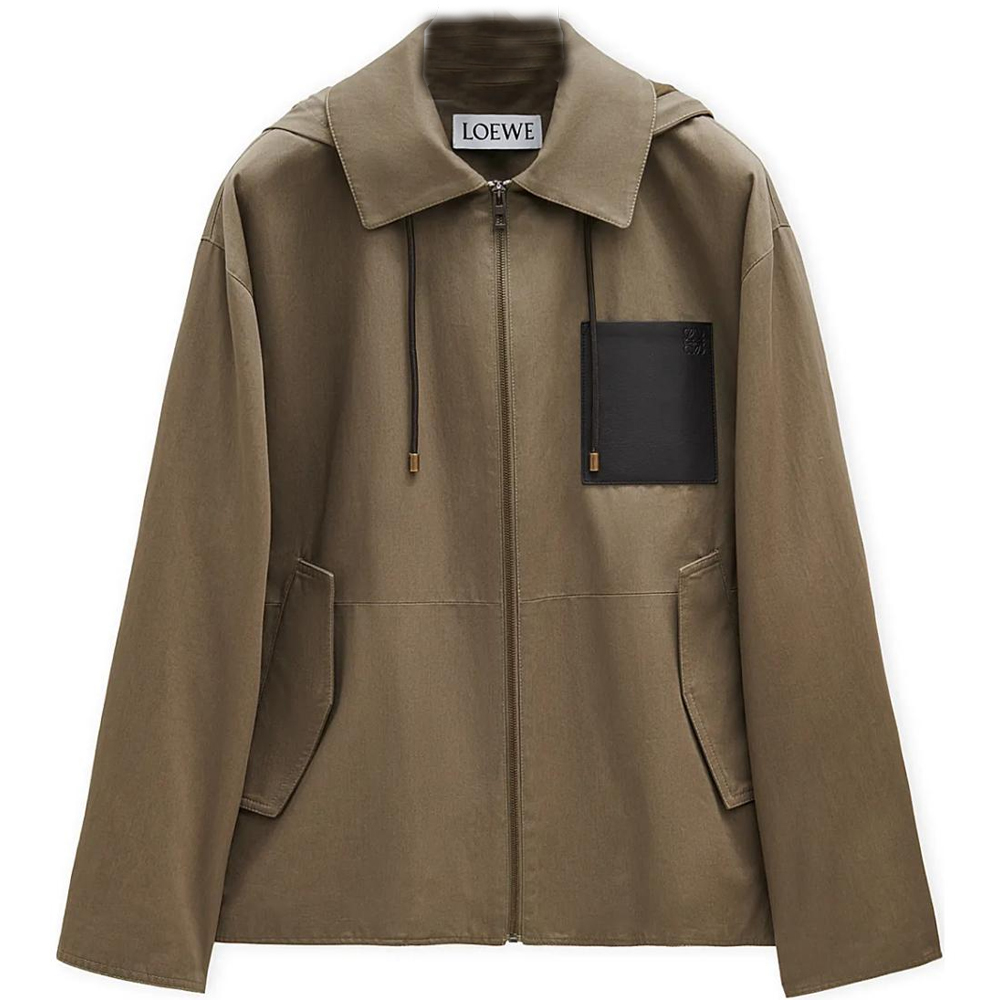 LOEWE FW24 Solid Color Patchwork Flap Pocket Loose Jacket Khaki Brown Menswear H526Y02W94-6975