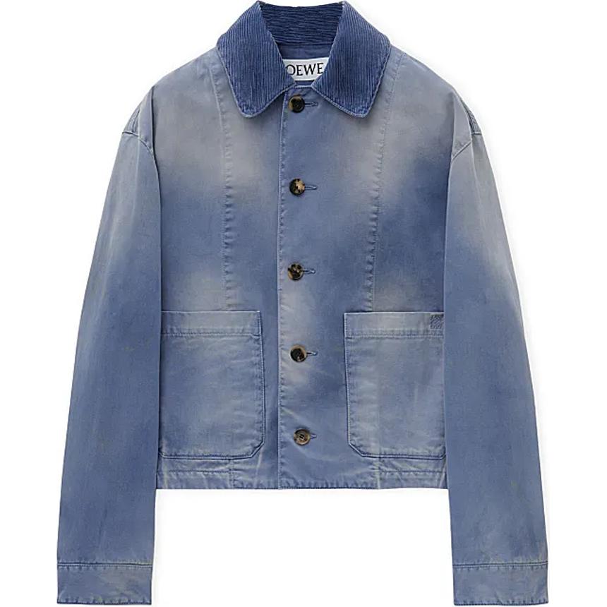 LOEWE FW24 Washed Logo Patch Relaxed Fit Jacket Men’s Blue H526Y02W88-2877