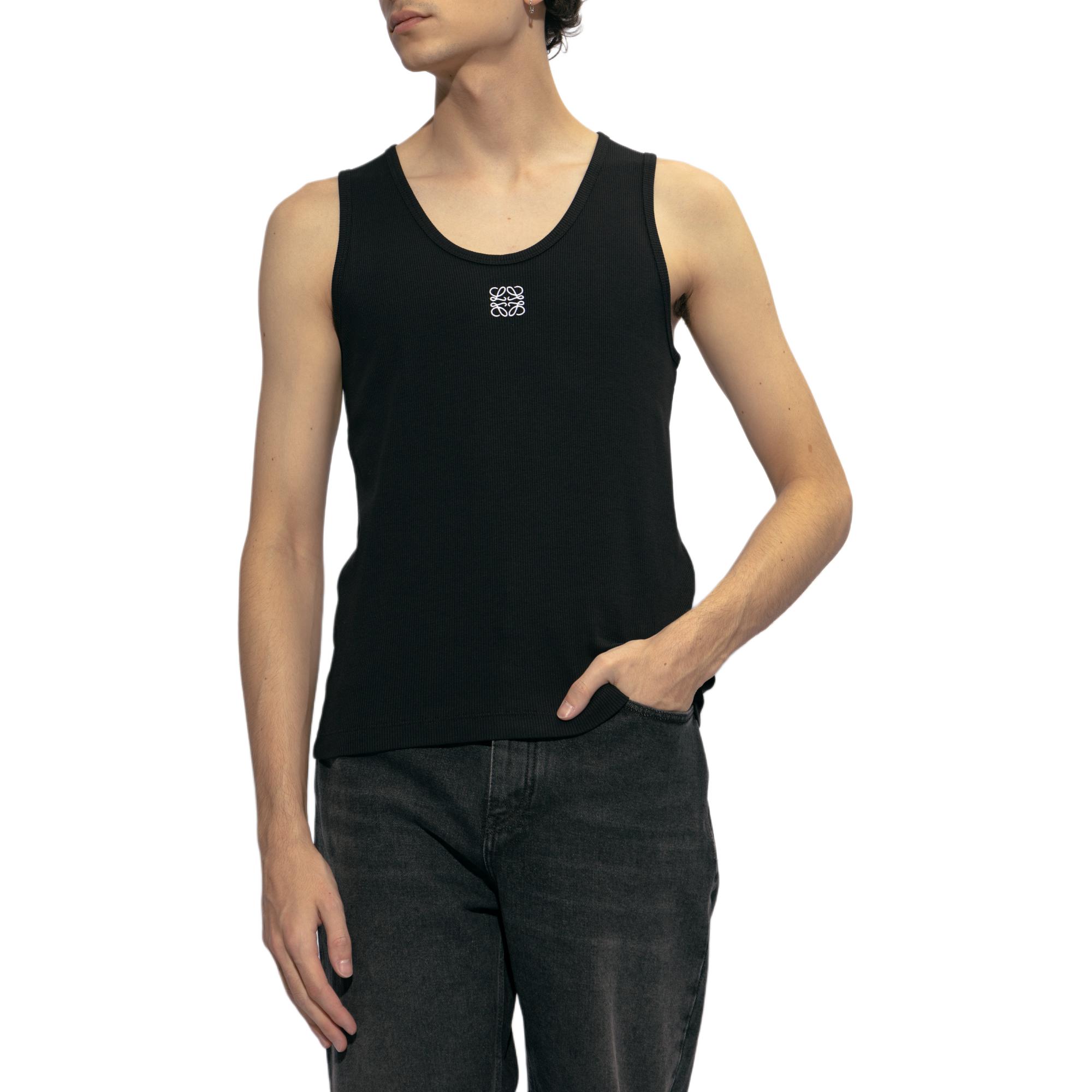 Lookbook Camiseta Negra sin Mangas con Cuello Redondo y Estampado Gráfico de LOEWE. H526Y23X40-1100