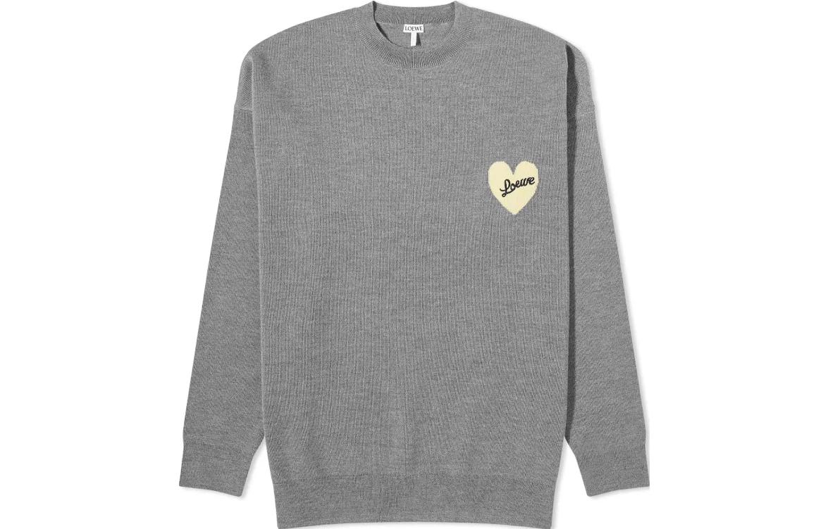 LOEWE Heart Motif Logo Print Grey Crewneck Loose-Fit Sweater Men H526Y14KEI1120