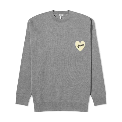 LOEWE Heart Motif Logo Print Grey Crewneck Loose-Fit Sweater Men H526Y14KEI1120
