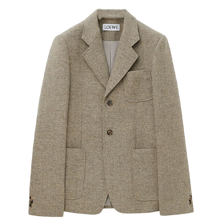 LOEWE Herringbone Notch Lapel Single-Breasted Jacket Grey FW24 HSM1Y03W11-1082