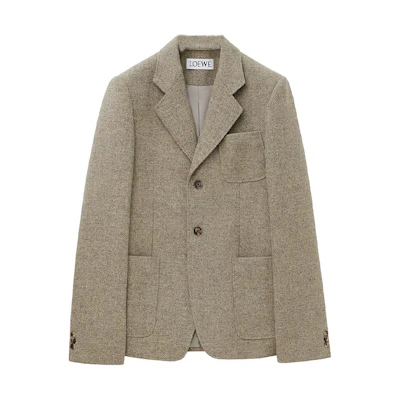 LOEWE Herringbone Notch Lapel Single-Breasted Jacket Grey FW24 HSM1Y03W11-1082