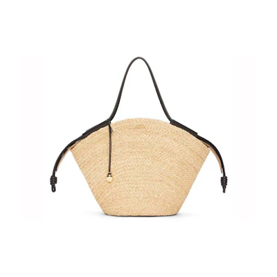 LOEWE Large Paseo Basket In Raffia and Nappa Calfskin Natural/Black