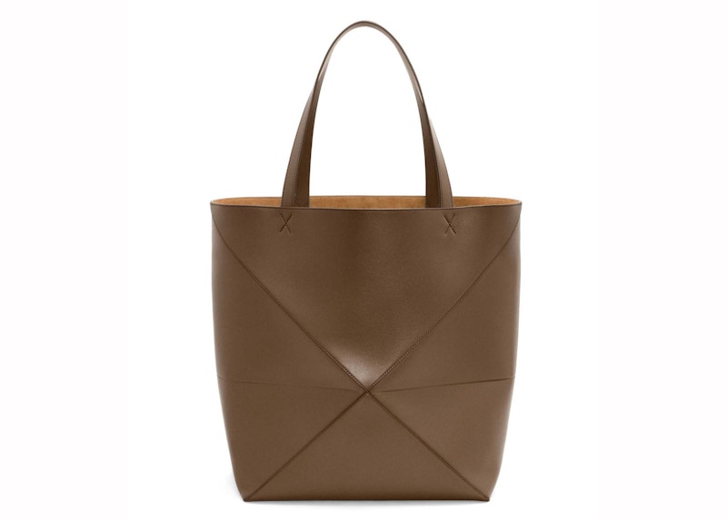 Order LOEWE Tote Besar Puzzle Lipat Kulit Anak Sapi Mengkilap Umber