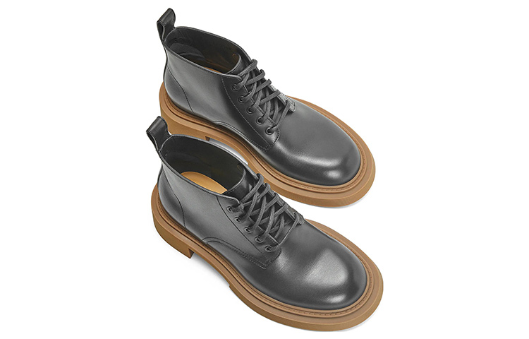 Shop LOEWE Leather Ankle Boots 'Black Lace-Up Chunky Heel' M816285X69-1100
