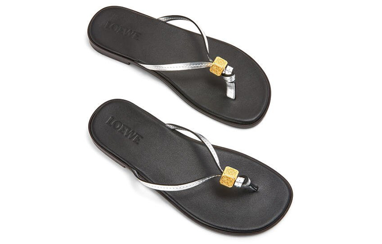 LOEWE Leather Dice Slides 'Silver' 圖 4