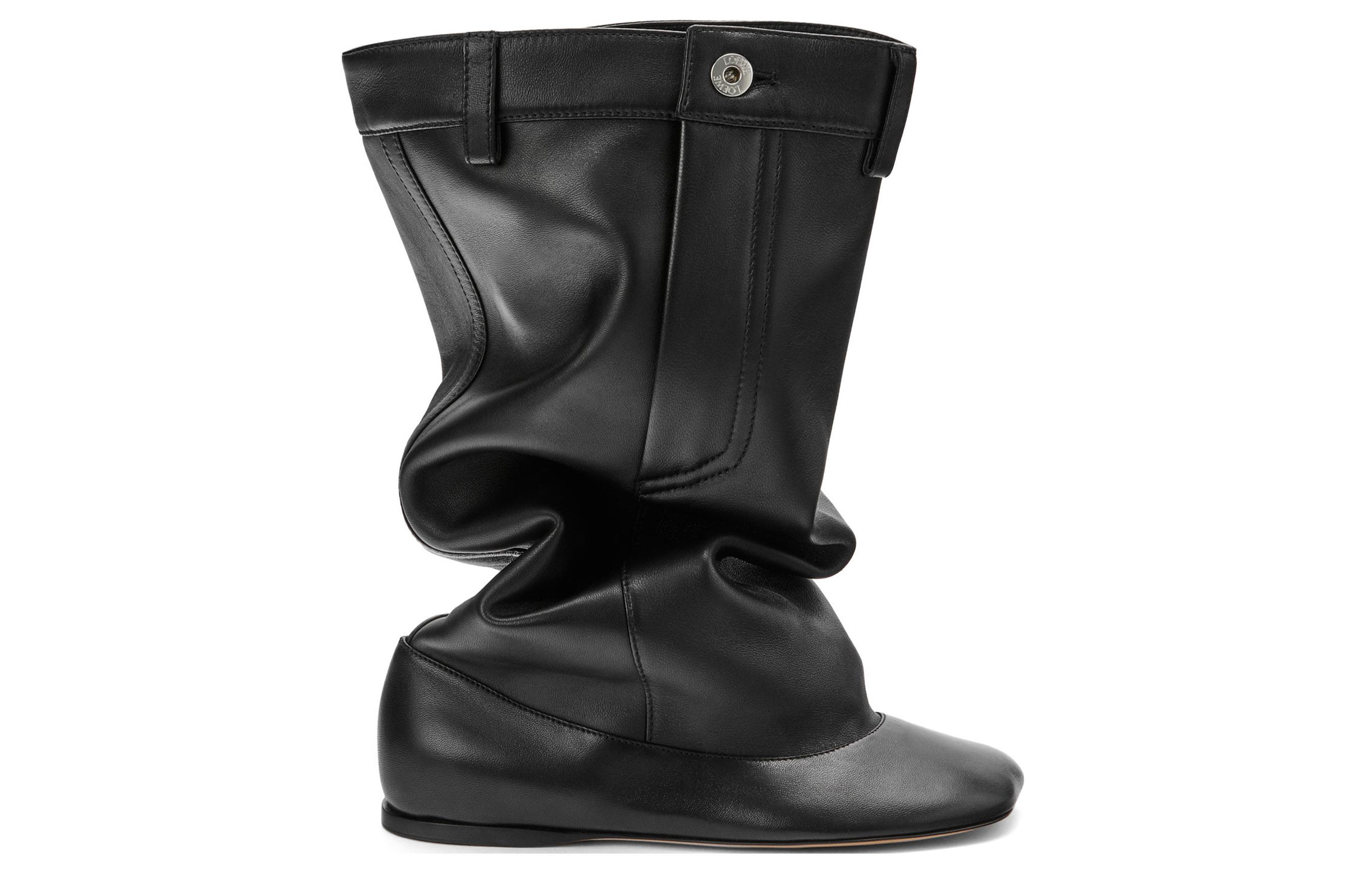 LOEWE Leather High-Top Slip-On Boots 'Black' 圖 2