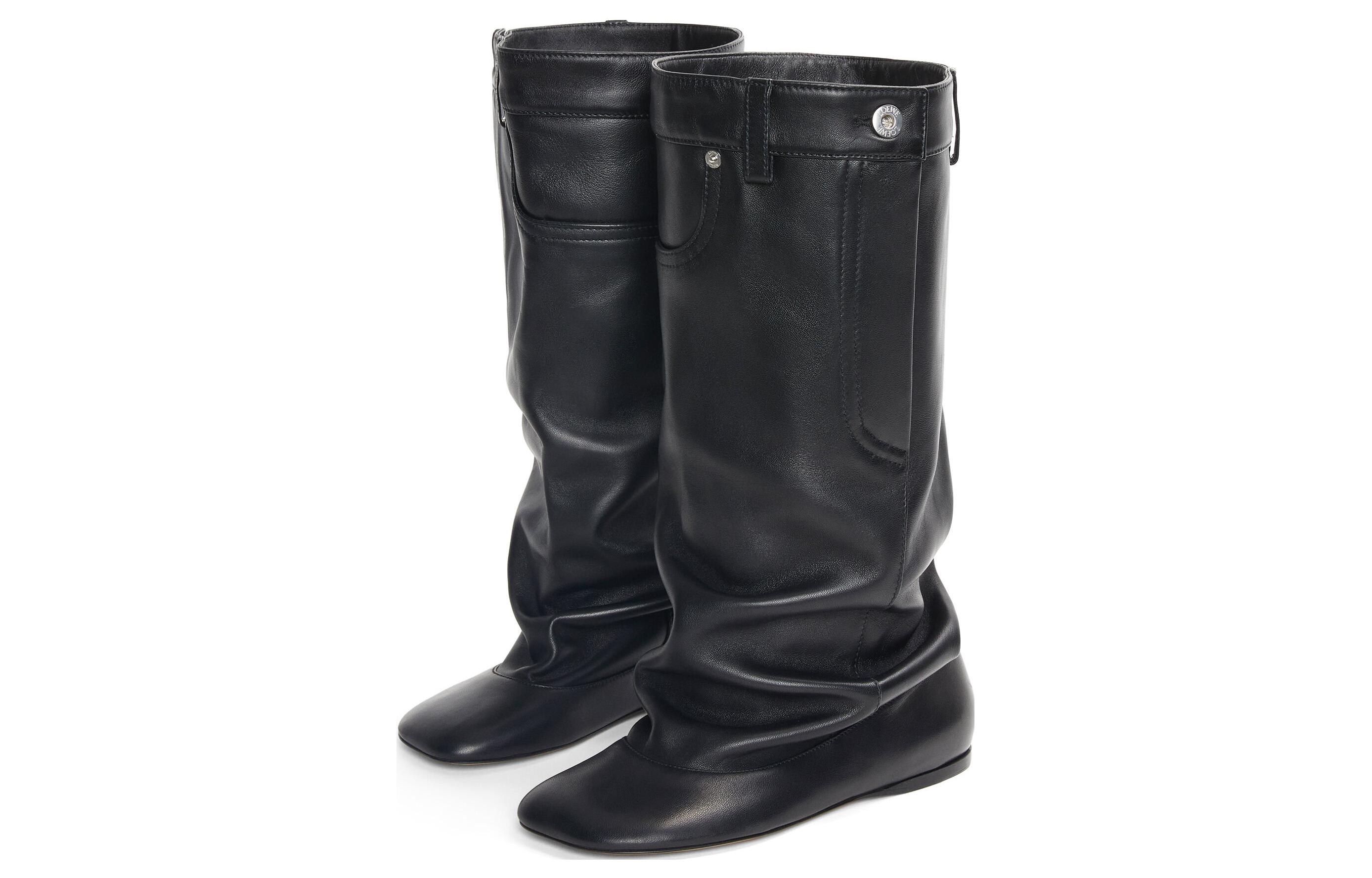 LOEWE Leather High-Top Slip-On Boots 'Black' 圖 3