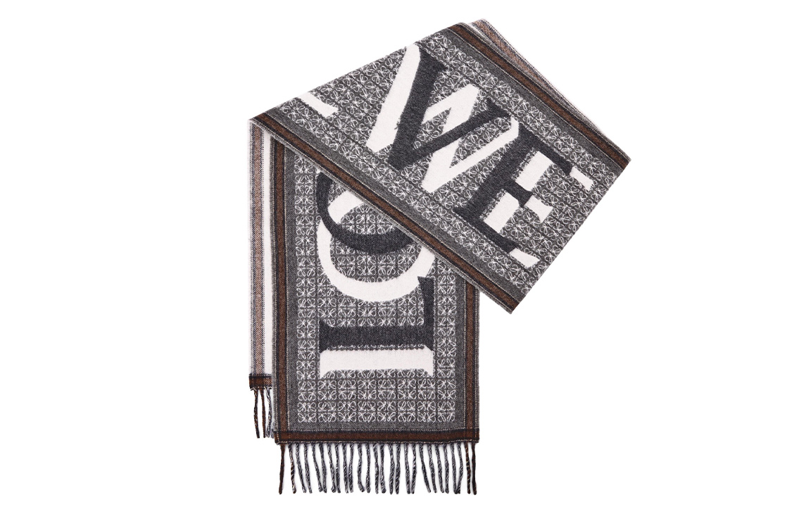 LOEWE Letter Reversible Wool Scarf Unisex Couple Style Grey Brown. F606257X51-1130