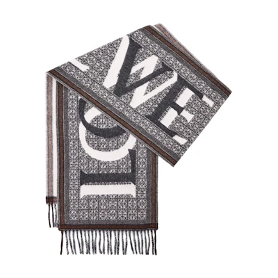 LOEWE Letter Reversible Wool Scarf Unisex Couple Style Grey Brown. F606257X51-1130