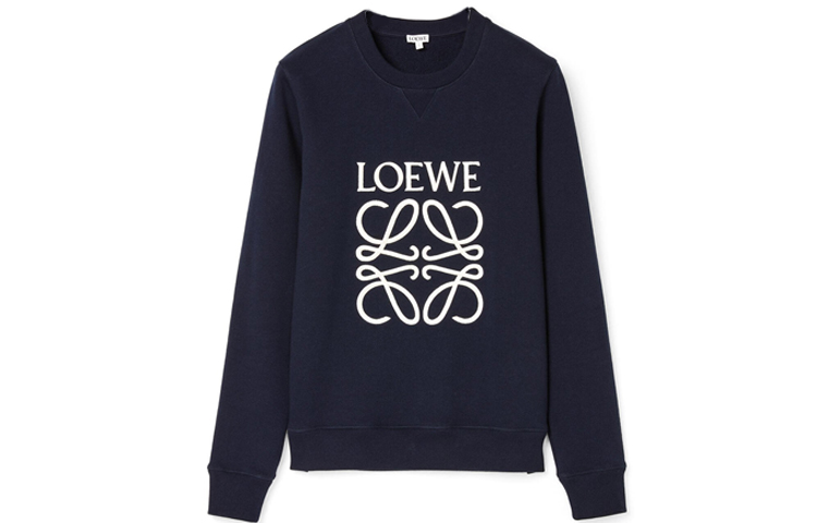LOEWE Logo Embroidered Cotton Pullover Sweatshirt Navy Blue () H526341XA1-5110