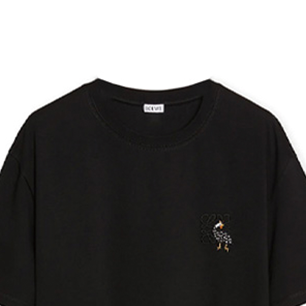 Shop LOEWE 刺繡標誌黑色圓領T恤 H526Y22XAP-1100