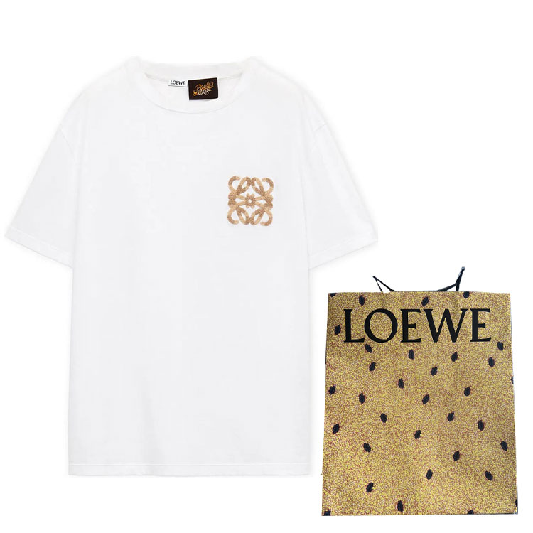Lookbook LOEWE Baju-T Crewneck Bersulam Logo Oversized SS24 Putih. H616Y22X67-2100