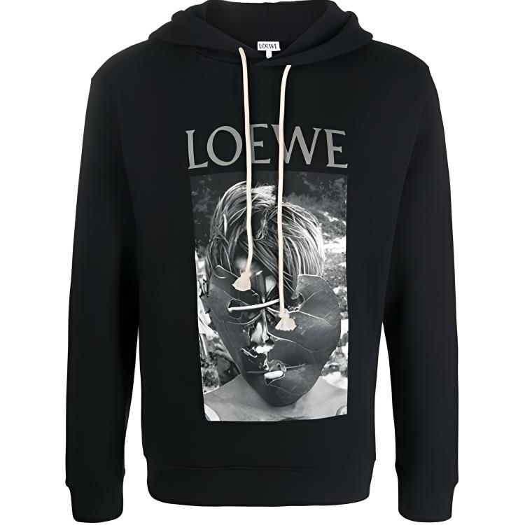 Order LOEWE 標誌口罩印花黑色連帽休閒運動衫 H6109730PC-1100