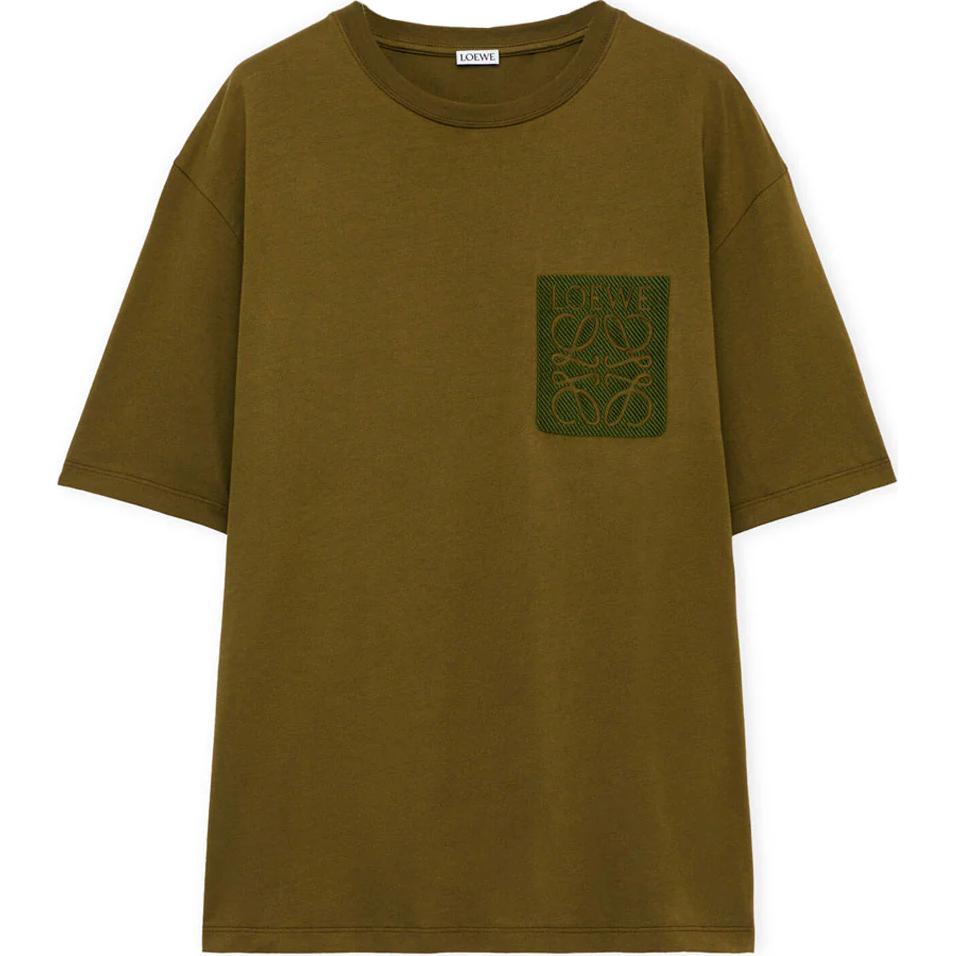 Buy LOEWE Logo Print Crew Neck Short Sleeve T-Shirt Olive Green Mens. H526Y22XAT-4700