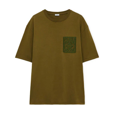 LOEWE Logo Print Crew Neck Short Sleeve T-Shirt Olive Green Mens. H526Y22XAT-4700