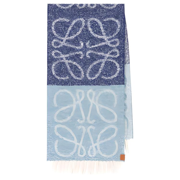 LOEWE Logo Tassel Wool Scarf Blue -  Fashion Accessory. F811257X795140