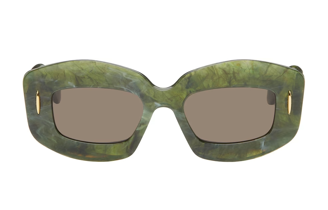 LOEWE Marble Detail Irregular Acetate Sunglasses Unisex Green 241677F005044