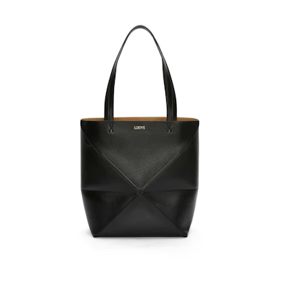 LOEWE Medium Puzzle Fold Tote in Shiny Calfskin Black