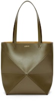 LOEWE Medium Puzzle Fold Tote in Shiny Calfskin Dark Khaki Green LOEWE Medium Puzzle Fold Tote in Shiny Calfskin Dark Khaki Green