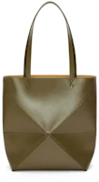 Order LOEWE Medium Puzzle Fold Tote in Shiny Calfskin Dark Khaki Green