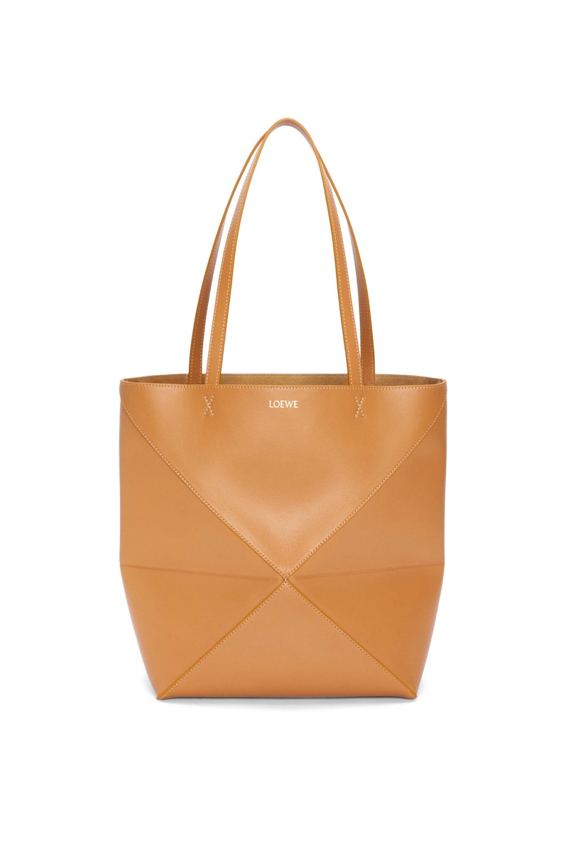 LOEWE Medium Puzzle Fold Tote in Shiny Calfskin Warm Desert