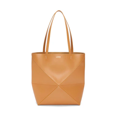 LOEWE Medium Puzzle Fold Tote in Shiny Calfskin Warm Desert
