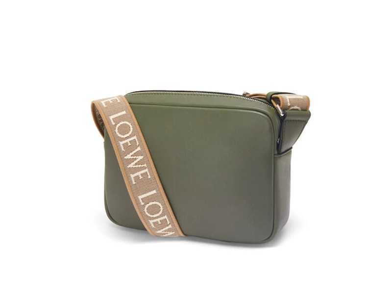 Order LOEWE 軟粒面小牛皮與提花XS卡其綠軍事郵差包