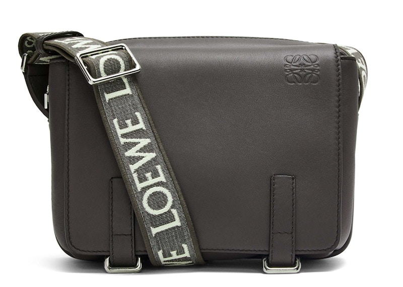 LOEWE Military Messenger Bag in Supple Smooth Calfskin and Jacquard XS Dark Grey