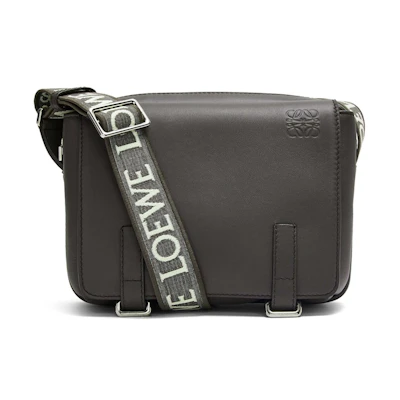 LOEWE Military Messenger Bag in Supple Smooth Calfskin and Jacquard XS Dark Grey