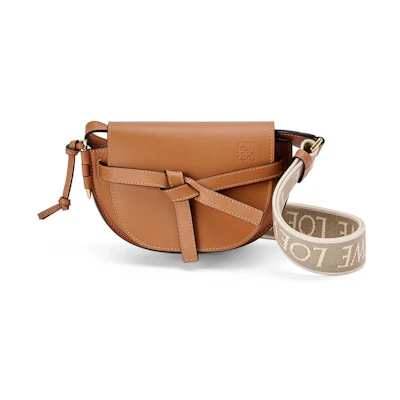 LOEWE Mini Gate Dual Bag in Soft Calfskin and Jacquard Tan