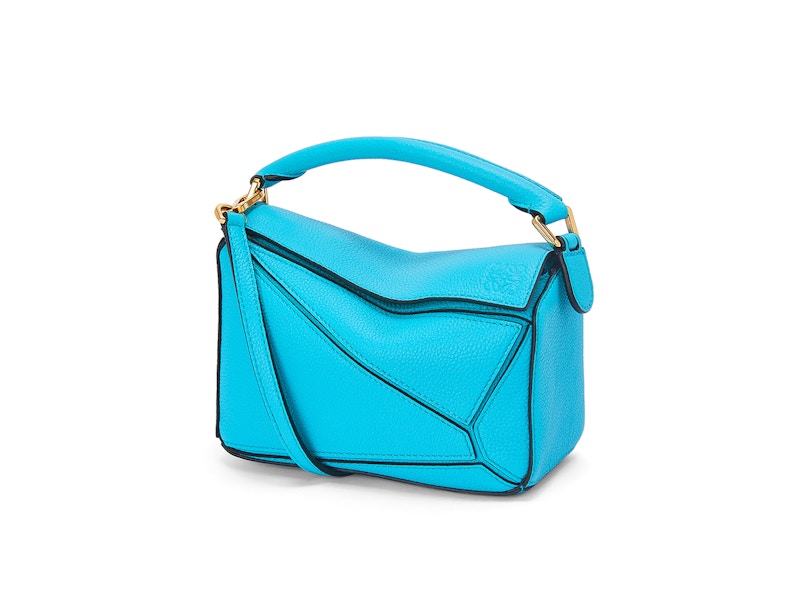 LOEWE Mini Puzzle Bag in Soft Grained Calfskin Cyan