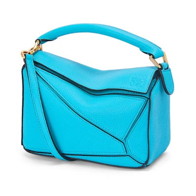 LOEWE Mini Puzzle Bag in Soft Grained Calfskin Cyan