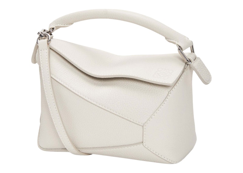 LOEWE Mini Puzzle Bag in Soft Grained Calfskin Soft White