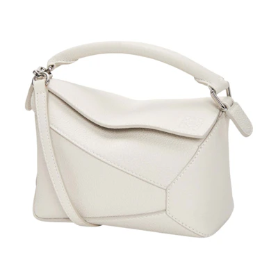 LOEWE Mini Puzzle Bag in Soft Grained Calfskin Soft White