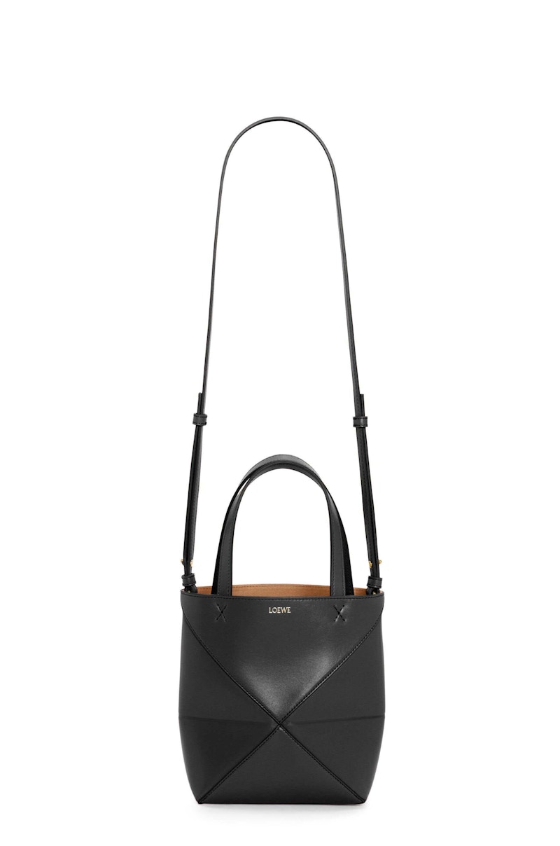 LOEWE Mini Puzzle Fold Tote in Shiny Calfskin Black