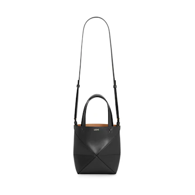 LOEWE Mini Puzzle Fold Tote in Shiny Calfskin Black
